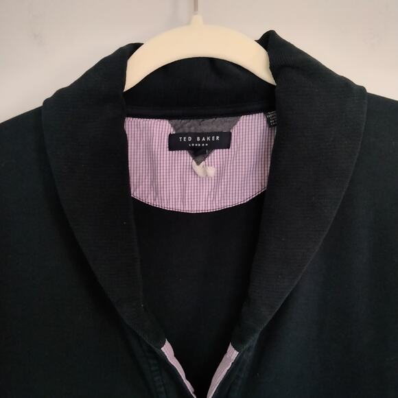 Ted Baker Size 5 Navy Button Front Shawl Collar Grandpa Sweatshirt Cardigan - Picture 3 of 8